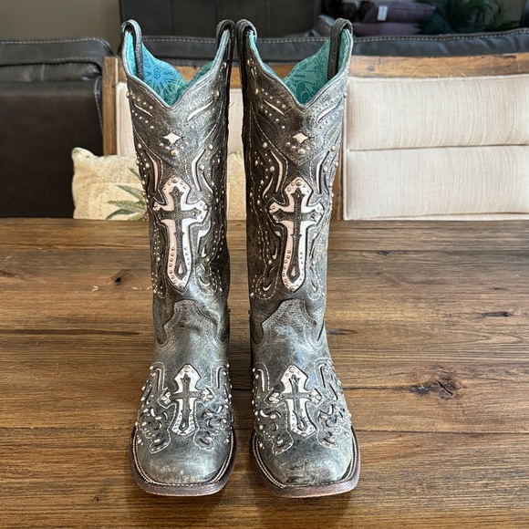 Corral brand distressed Cross-Embellished Heeled Boots. - Picture 1 of 16